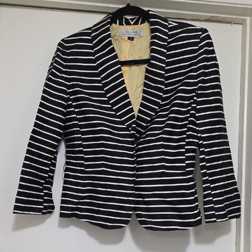 New York & Company Black and White Striped Blazer